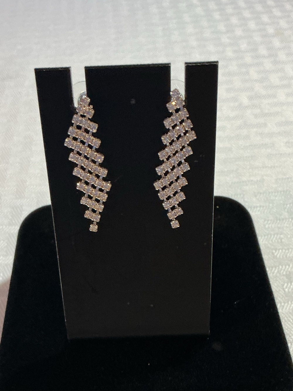Cascading Wave Rhinestone Silver Tone Dangle Earrings